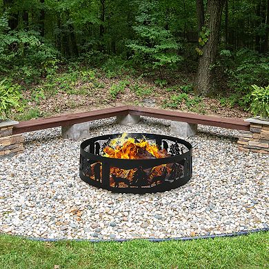 Sunnydaze 36 In Forest Wilderness Steel Fire Pit Ring - Black