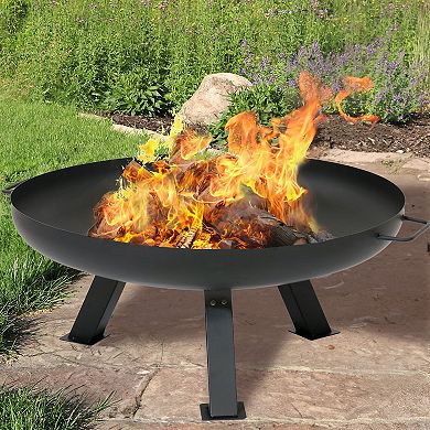 Sunnydaze 29.25 In Rustic Steel Tripod Fire Pit With Protective Cover - Black