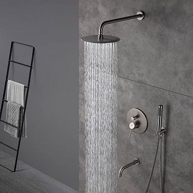10" Round Luxury Shower System Handheld Spray & Bathtub Spout, Brushed Nickel