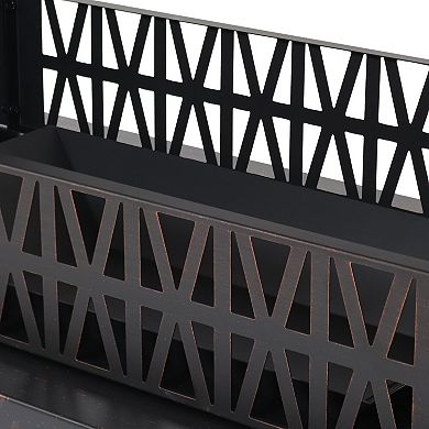 Sunnydaze 32 In Steel Outdoor Fireplace With Log Storage - Brushed Bronze