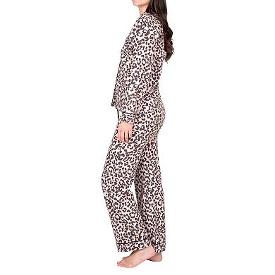 Blis Women's Long Sleeve Flannel Notch Pajama Set Leopard