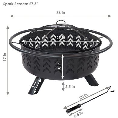 Sunnydaze 36 In Steel Arrow Motif Fire Pit With Spark Screen - Black