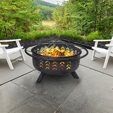 Sunnydaze 36 In Steel Arrow Motif Fire Pit With Spark Screen - Black