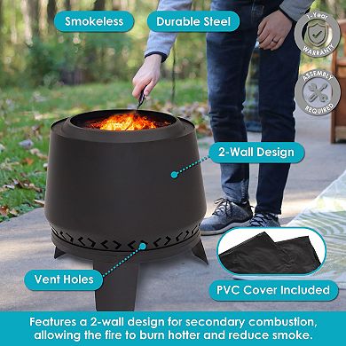 Sunnydaze 20 In Heavy-duty Steel Smokeless Fire Pit - Black
