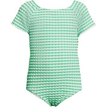 Girls 2-16 Lands' End Cap Sleeve Bow Back Gingham One Piece Swimsuit