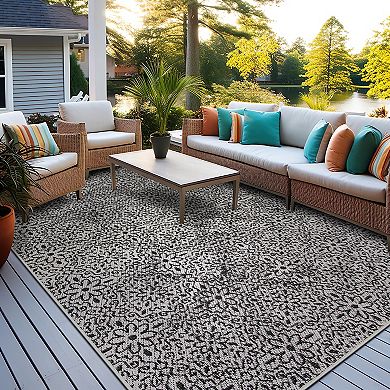 World Rug Gallery Contemporary Flowers Weather Resistant Indoor/Outdoor Area Rug