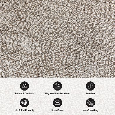 World Rug Gallery Contemporary Flowers Weather Resistant Indoor/Outdoor Area Rug