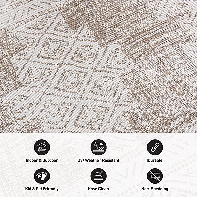 World Rug Gallery Transitional Bohemian Weather Resistant Indoor/Outdoor Area Rug