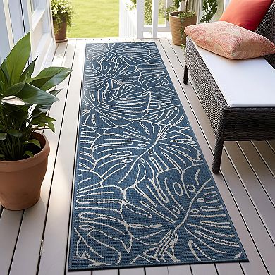 World Rug Gallery Contemporary Tropical Leaves Weather Resistant Indoor/Outdoor Area Rug