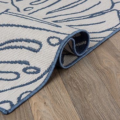 World Rug Gallery Contemporary Tropical Leaves Weather Resistant Indoor/Outdoor Area Rug