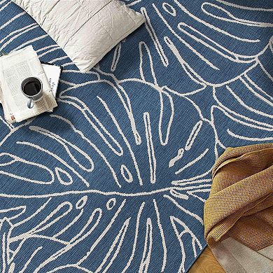 World Rug Gallery Contemporary Tropical Leaves Weather Resistant Indoor/Outdoor Area Rug