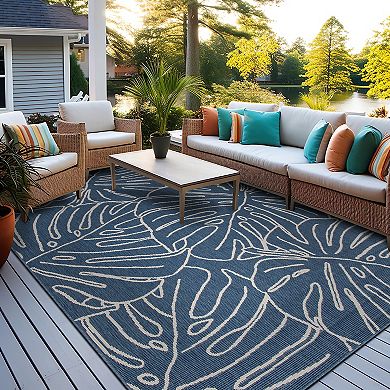 World Rug Gallery Contemporary Tropical Leaves Weather Resistant Indoor/Outdoor Area Rug