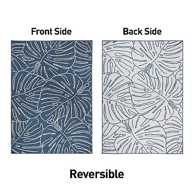 World Rug Gallery Contemporary Tropical Leaves Weather Resistant Indoor/Outdoor Area Rug