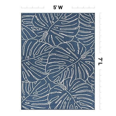World Rug Gallery Contemporary Tropical Leaves Weather Resistant Indoor/Outdoor Area Rug