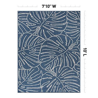 World Rug Gallery Contemporary Tropical Leaves Weather Resistant Indoor/Outdoor Area Rug