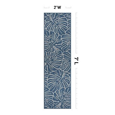 World Rug Gallery Contemporary Tropical Leaves Weather Resistant Indoor/Outdoor Area Rug