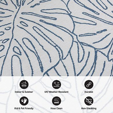 World Rug Gallery Contemporary Tropical Leaves Weather Resistant Indoor/Outdoor Area Rug