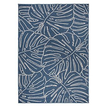World Rug Gallery Contemporary Tropical Leaves Weather Resistant Indoor/Outdoor Area Rug