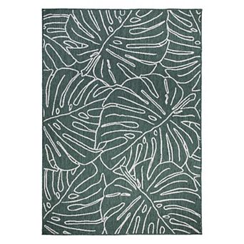World Rug Gallery Contemporary Tropical Leaves Weather Resistant Indoor/Outdoor Area Rug