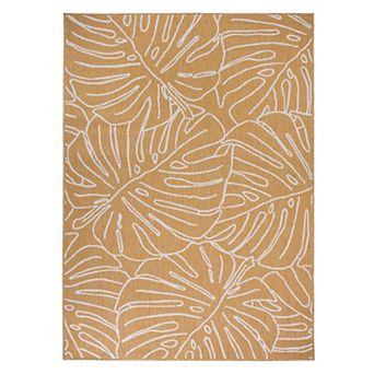 World Rug Gallery Contemporary Tropical Leaves Weather Resistant Indoor/Outdoor Area Rug