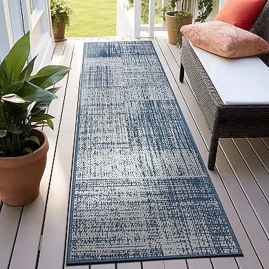 World Rug Gallery Contemporary Distressed Boxes Weather Resistant Indoor/Outdoor Area Rug
