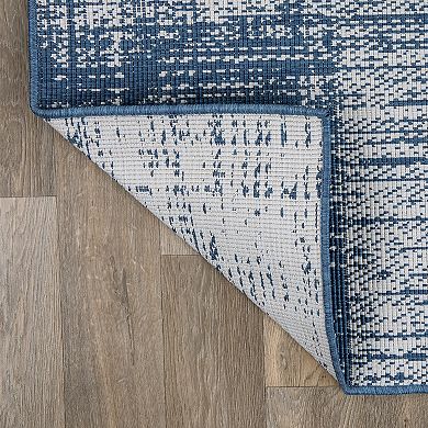 World Rug Gallery Contemporary Distressed Boxes Weather Resistant Indoor/Outdoor Area Rug