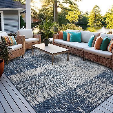World Rug Gallery Contemporary Distressed Boxes Weather Resistant Indoor/Outdoor Area Rug