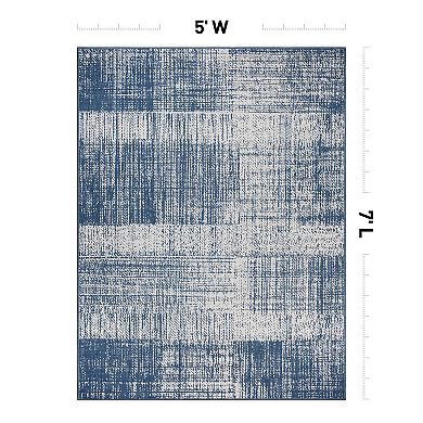 World Rug Gallery Contemporary Distressed Boxes Weather Resistant Indoor/Outdoor Area Rug