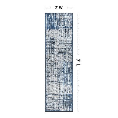 World Rug Gallery Contemporary Distressed Boxes Weather Resistant Indoor/Outdoor Area Rug