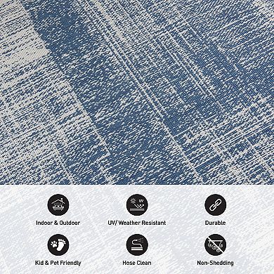 World Rug Gallery Contemporary Distressed Boxes Weather Resistant Indoor/Outdoor Area Rug