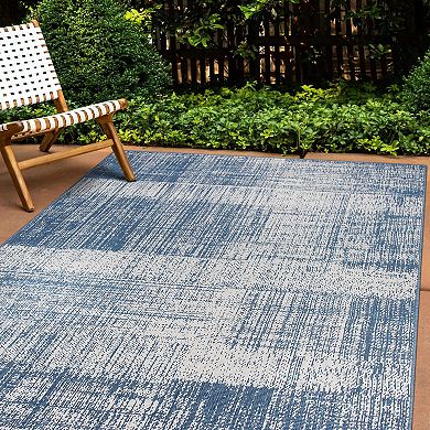 World Rug Gallery Contemporary Distressed Boxes Weather Resistant Indoor/Outdoor Area Rug