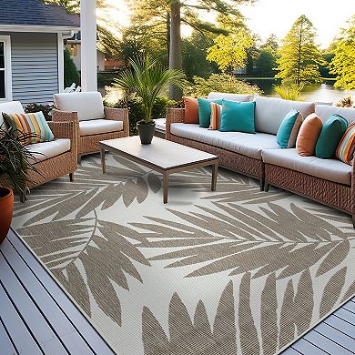 World Rug Gallery Contemporary Floral Leaves Nature Inspired Indoor/Outdoor Area Rug