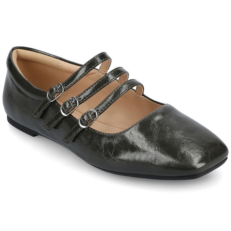 Journee Darlin Women's Multi Strap Square Toe Flats, Size: 6.5, Crinkle Green