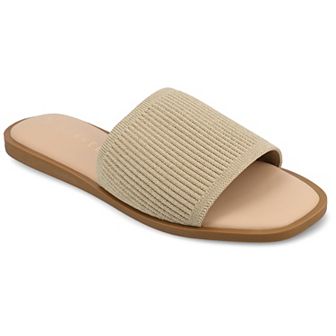 Journee Prisilla Women's Tru Comfort Foam Linen Slip On Slide Sandals