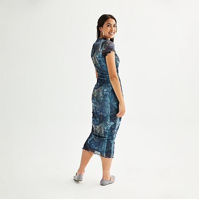 Juniors Almost Famous Funnel Neck Midi Dress
