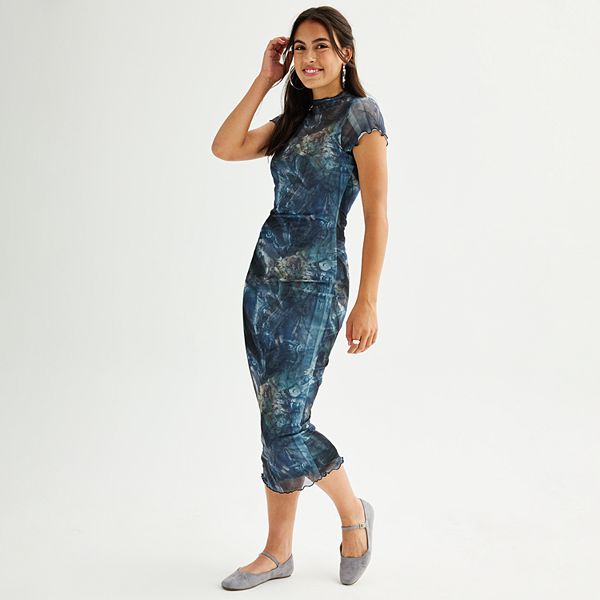 Juniors' Almost Famous Funnel Neck Midi Dress