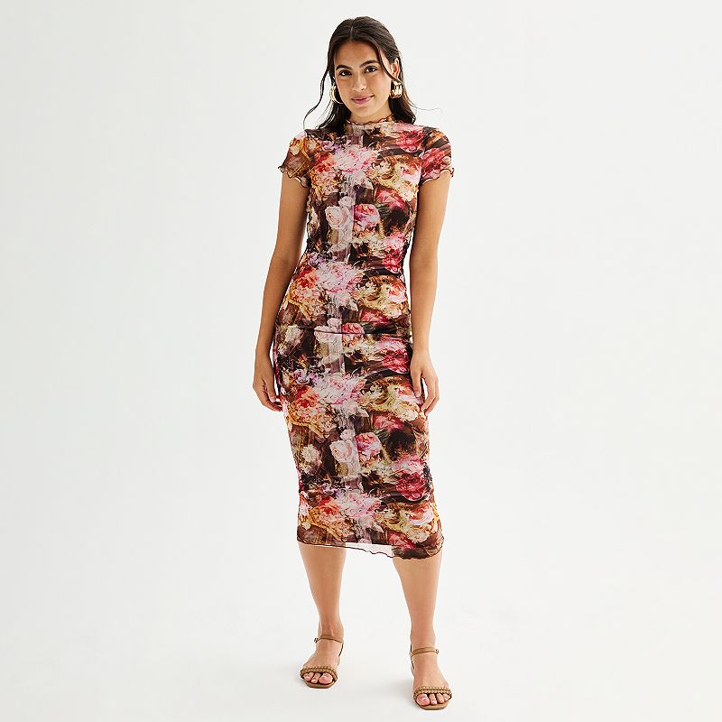 Juniors' Almost Famous Funnel Neck Midi Dress