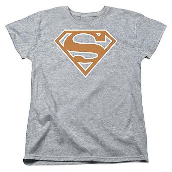 Superman Burnt Orange & White Shield Short Sleeve Womens T-shirt