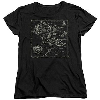 Lord Of The Rings Map Of Middle Earth Short Sleeve Womens T-shirt