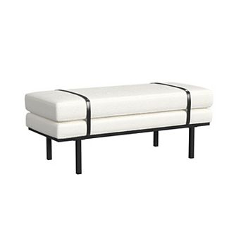 HomePop Cream Boucle Upholstered Bench with Metal Base
