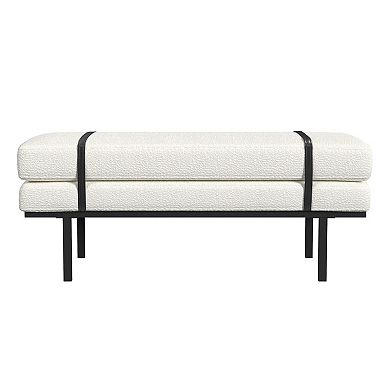 HomePop Cream Boucle Upholstered Bench with Metal Base