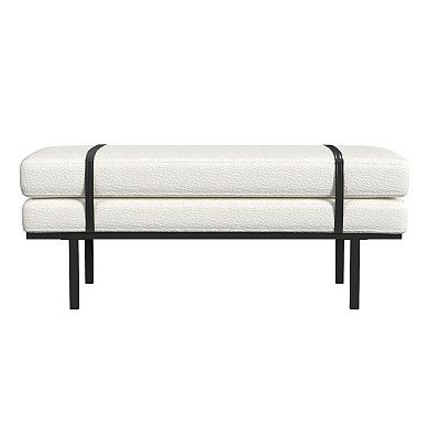 HomePop Cream Boucle Upholstered Bench with Metal Base