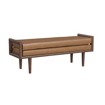 HomePop Caramel Faux Leather Wood Frame Bench
