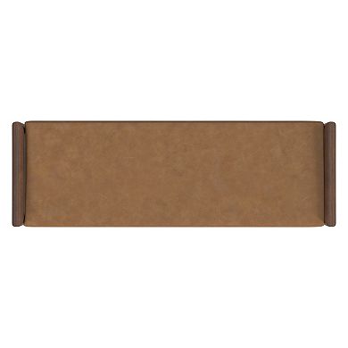 HomePop Caramel Faux Leather Wood Frame Bench