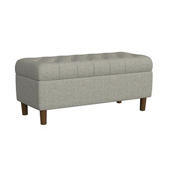 HomePop Gray Tufted Storage Bench with Wood Legs