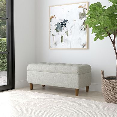 HomePop Gray Tufted Storage Bench with Wood Legs