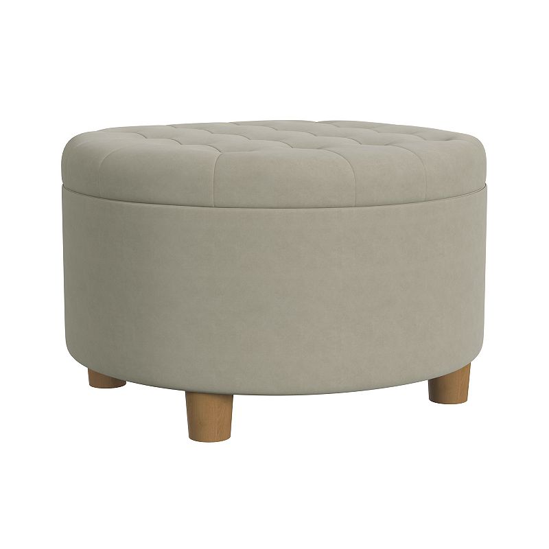 HomePop Round Tufted Storage Ottoman, Fawn Velvet