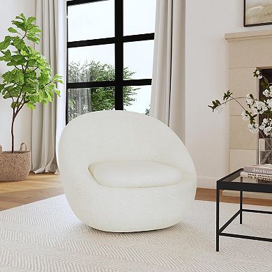 HomePop White Sherpa Round Swivel Chair
