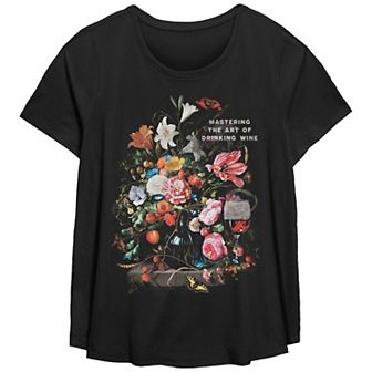 Plus Size Mastering The Art Of Drinking Wine Scoop Hem Flow Graphic Tee