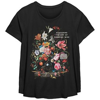 Plus Size Mastering The Art Of Drinking Wine Scoop Hem Flow Graphic Tee